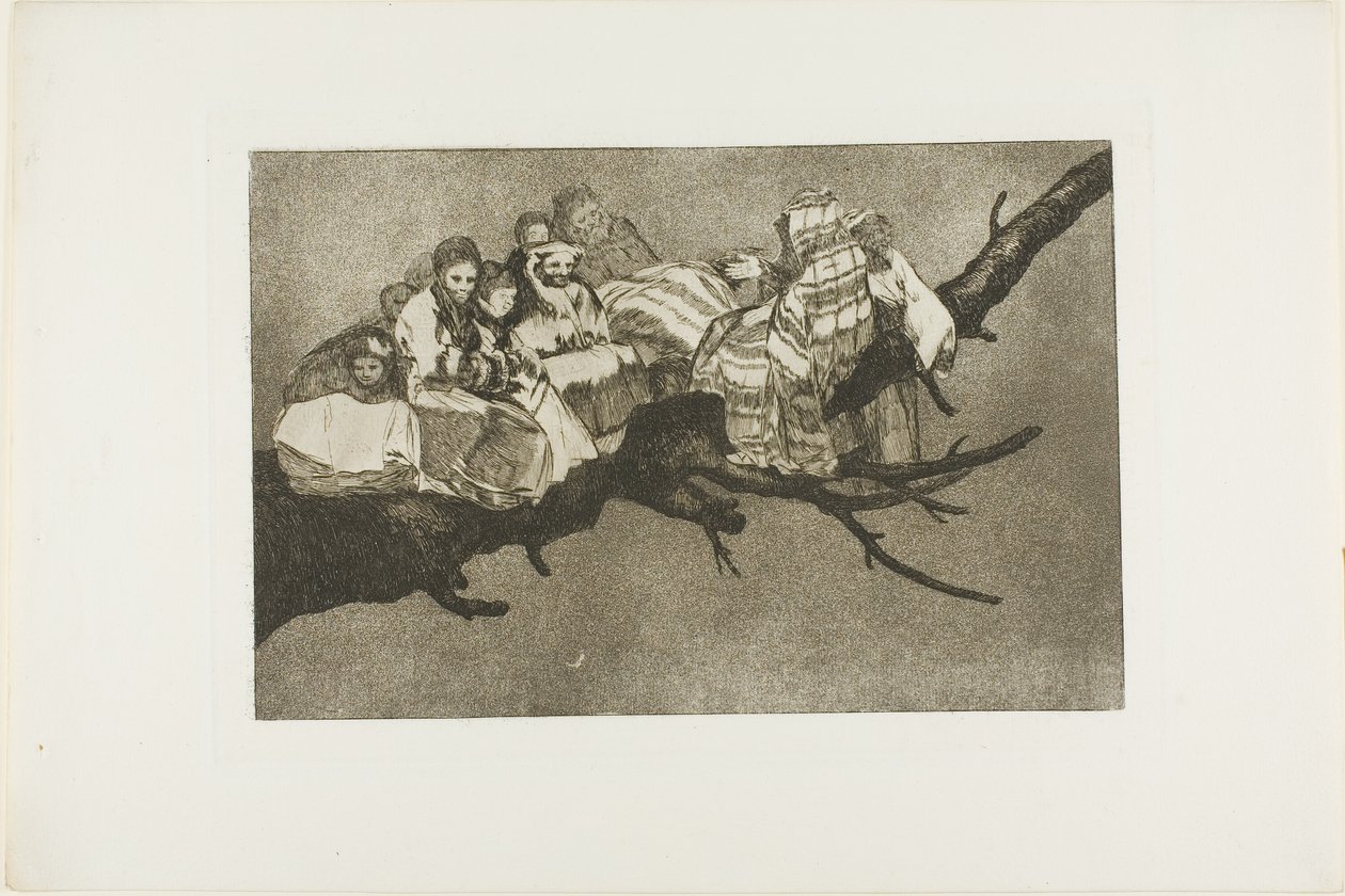 Ir entre las ramas, es decir, hablar por el sombrero, lámina tres de Los Proverbios de Francisco Jose de Goya y Lucientes