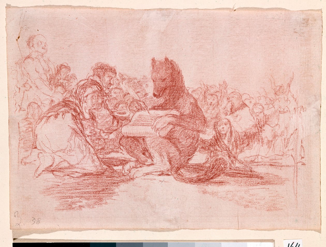 Desastres de la guerra: "Esto es lo peor". Representación de los partidarios de la monarquía de Fernando VII de España como animales. Dibujo preparatorio en lápiz rojo para el grabado n.74 por Francisco de Goya y Lucientes. Museo del Prado, Madrid de Francisco de Goya