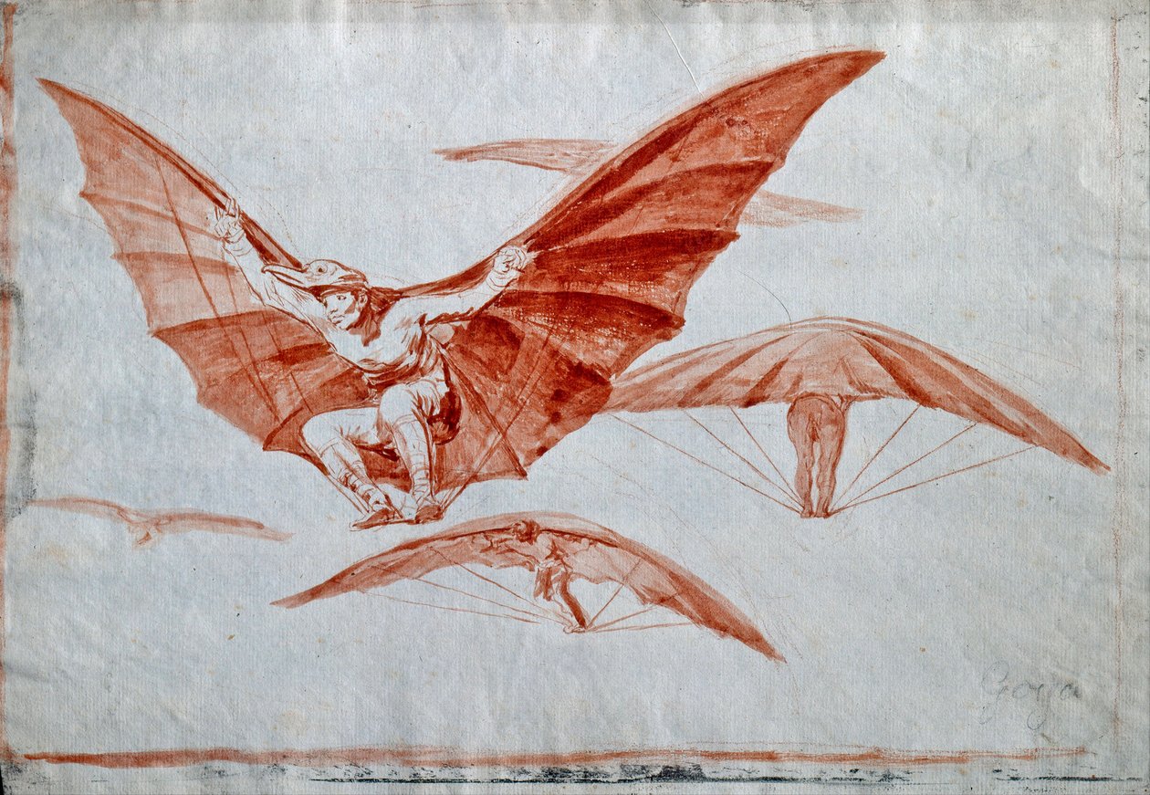 ""Ways of Flying"" Facons de voler Dessin a la sanguine sur papier de Francisco de Goya (1746-1828) - 1816 Dim 24,5x34,8 cm Museo Lazaro Galdiano, Madrid de Francisco Jose de Goya y Lucientes