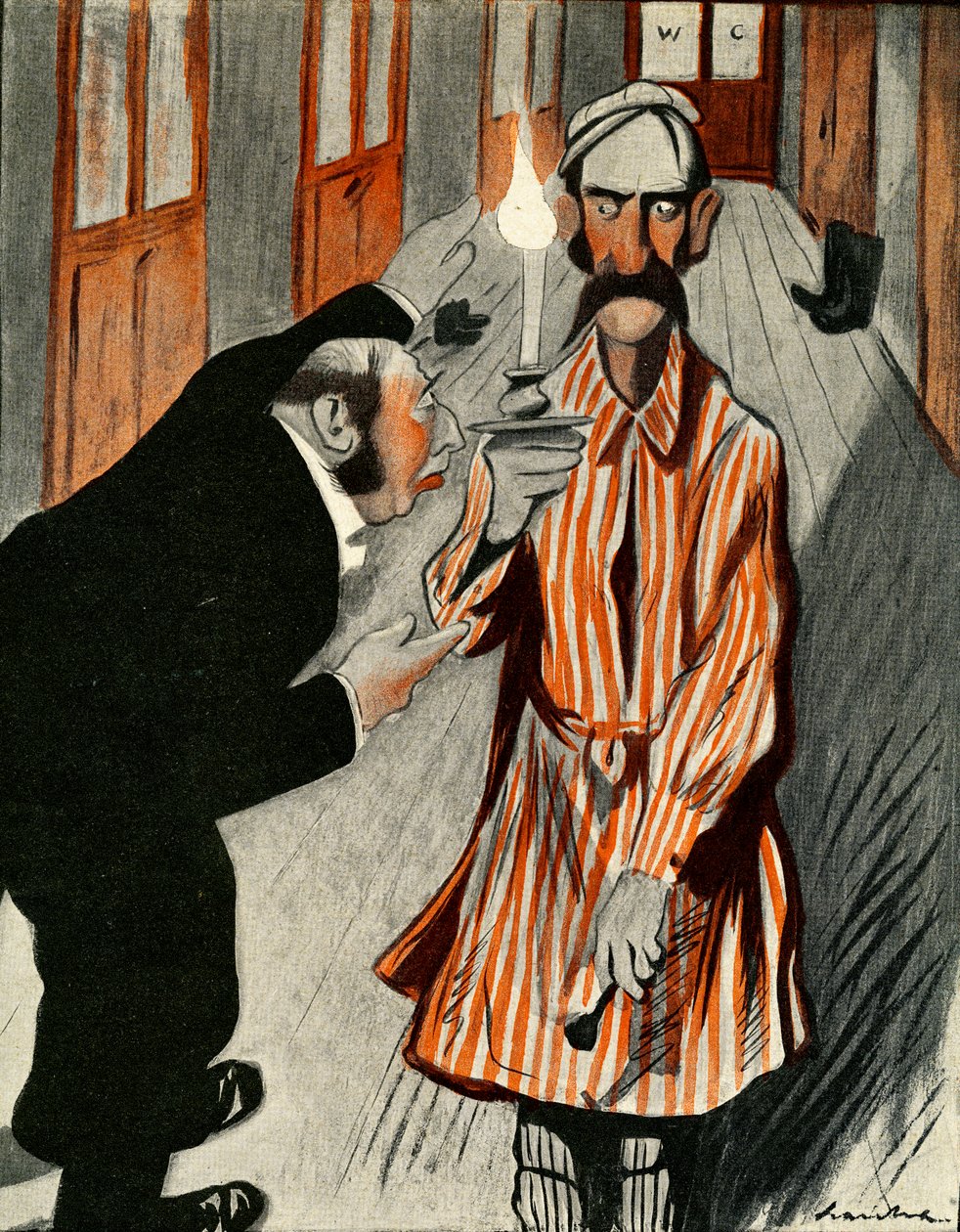 Un inglés gruñón siendo asistido por un miembro del personal en un hotel francés, 1903 de Francisco Sancha y Lengo
