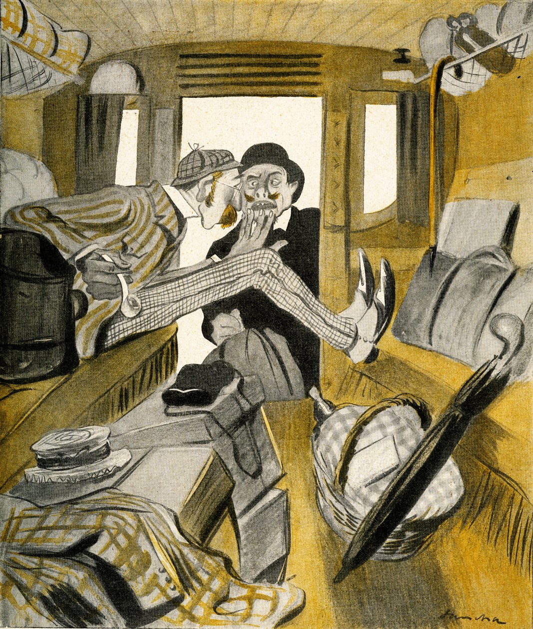 Un inglés impide que un francés se siente en el asiento libre del tren, 1903 de Francisco Sancha y Lengo