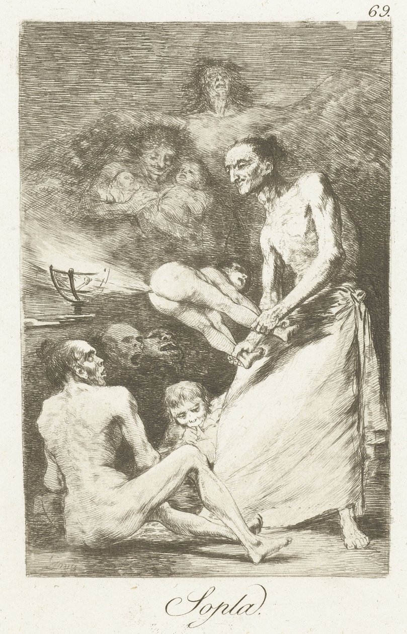 blaas Sopla (título sobre objeto) Los Caprichos (título de la serie) de Francisco de Goya