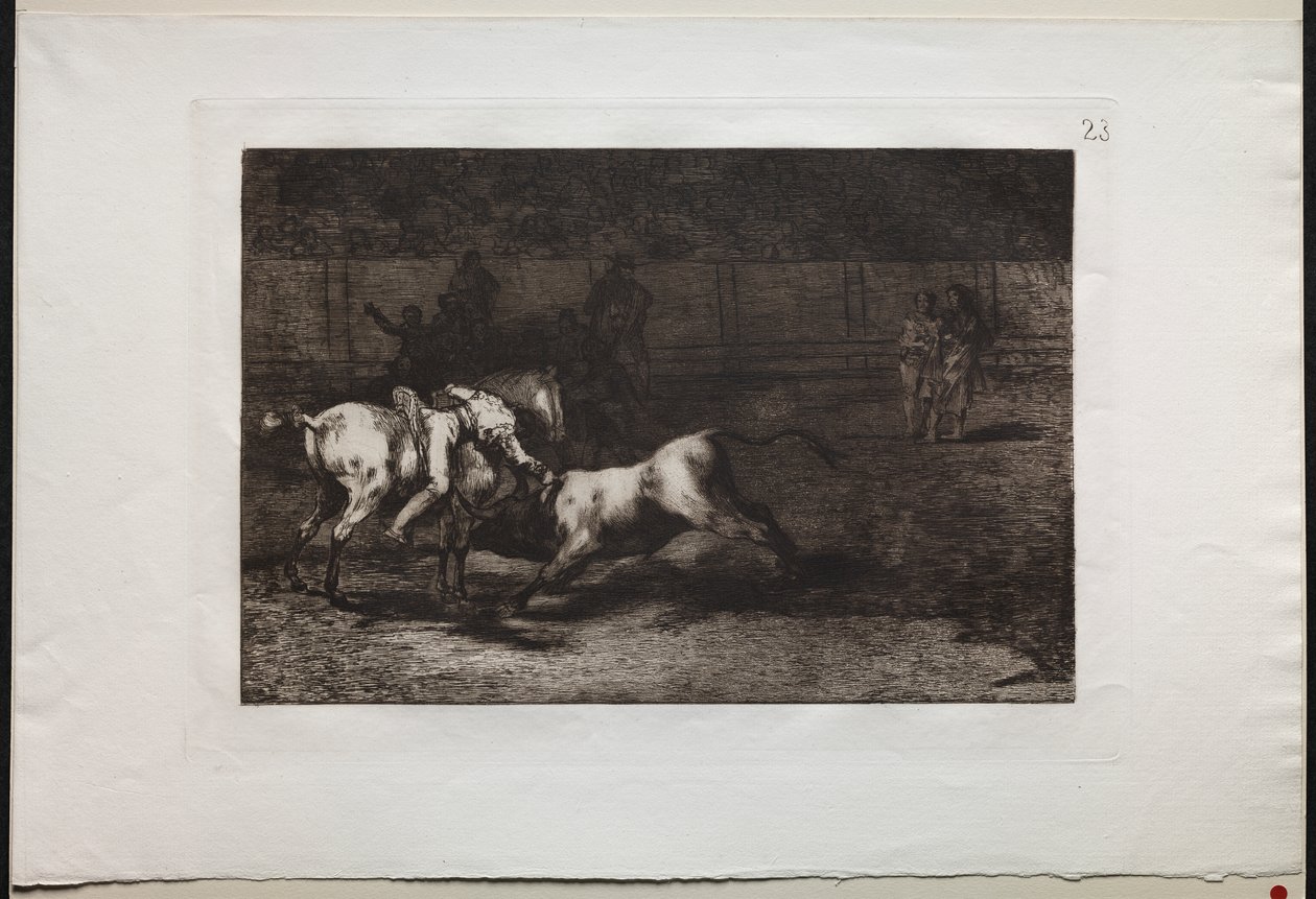 Corridas de toros: Mariano Ceballos, alias el Indio, mata al toro desde su caballo de Francisco de Goya