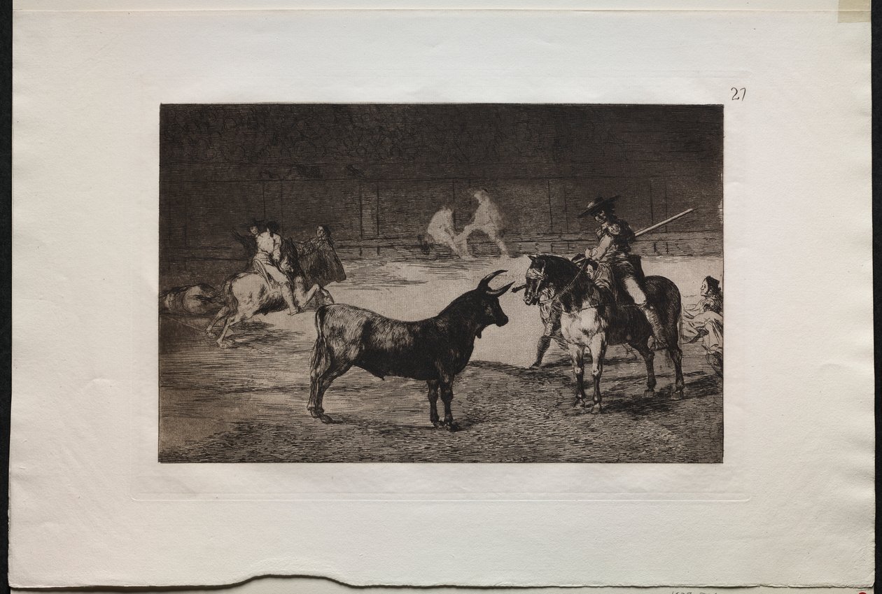 Corridas de toros: El célebre picador, Fernando del Toro, atrae a la fiera con su pica de Francisco de Goya