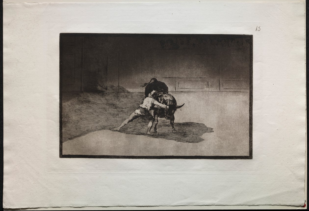Corridas de toros: El famoso Martincho coloca las banderillas jugando con el toro con el movimiento... de Francisco de Goya