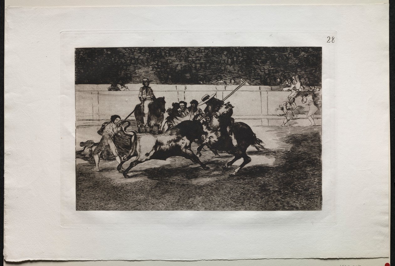 Corridas de toros: El enérgico Rendón apuñala a un toro con la pica, de la cual murió..., 1876 de Francisco de Goya