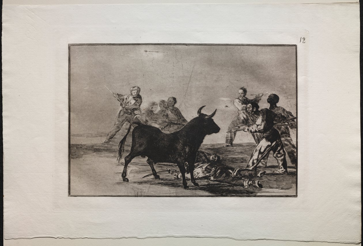 Corridas de toros: La chusma cortando los tendones del toro con lanzas, hoces, banderillas y otras armas de Francisco de Goya