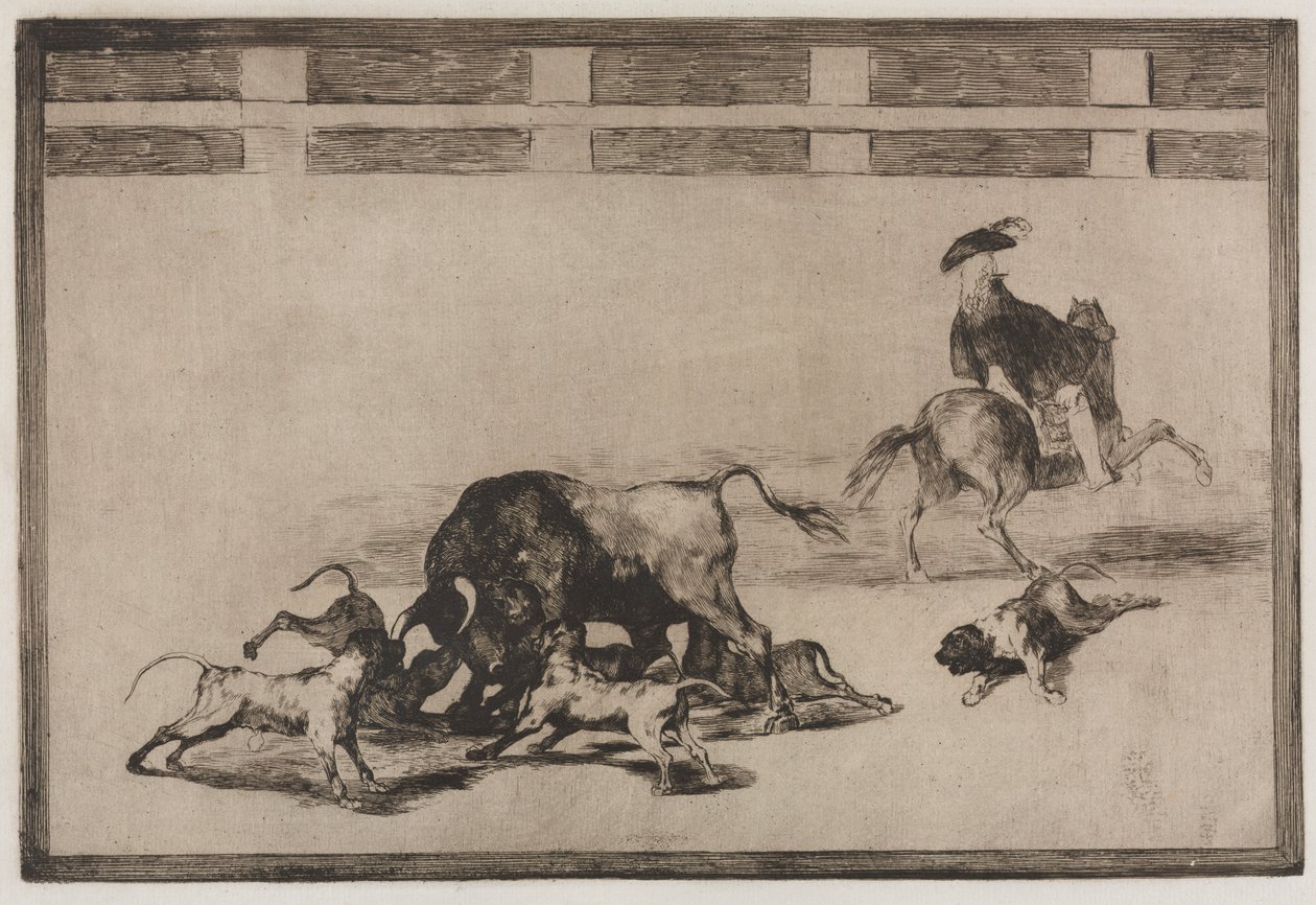 Corridas de toros: Sueltan perros al toro, 1876 de Francisco de Goya
