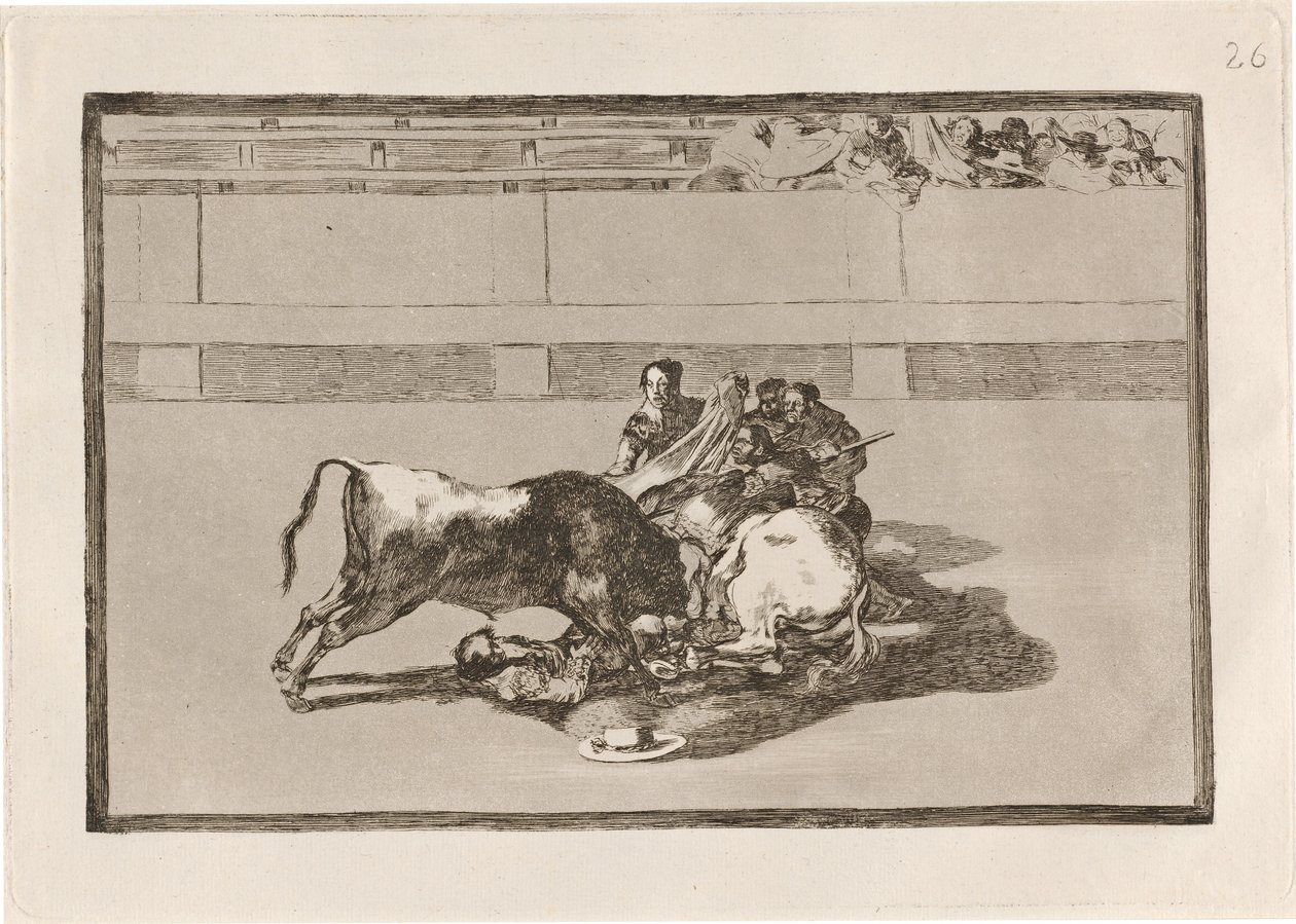 Caída de un picador de su caballo debajo del toro de Francisco de Goya