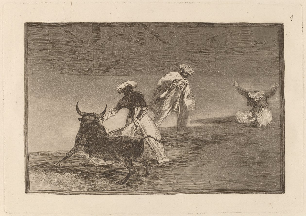 Juegan con otro con la capa en un recinto de Francisco de Goya