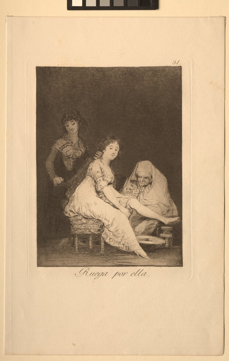 Caprichos: Ella reza por ella de Francisco de Goya