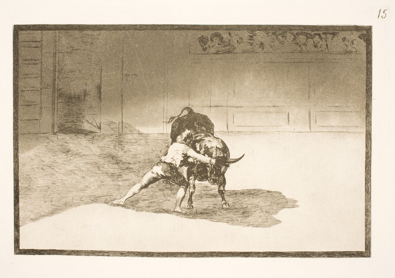 El famoso Martincho coloca las banderillas, engaña al toro con sus movimientos corporales de Francisco de Goya