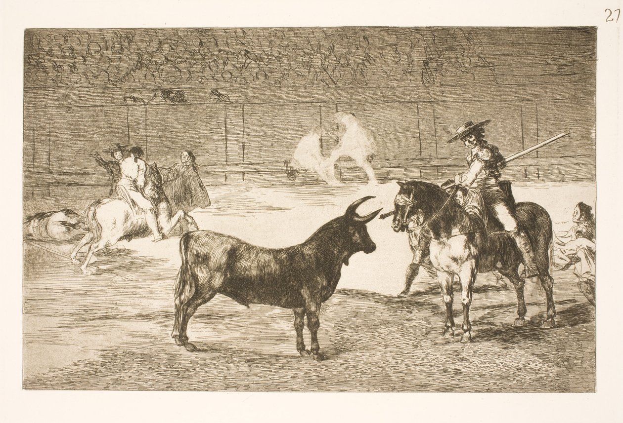 El celebrado picador, Fernando del Toro, provoca al toro bravo con su lanza de Francisco de Goya