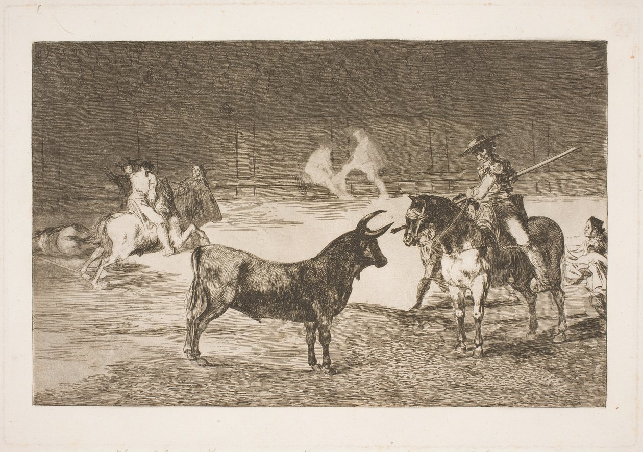 El celebrado picador, Fernando del Toro, provoca al toro bravo con su lanza de Francisco de Goya