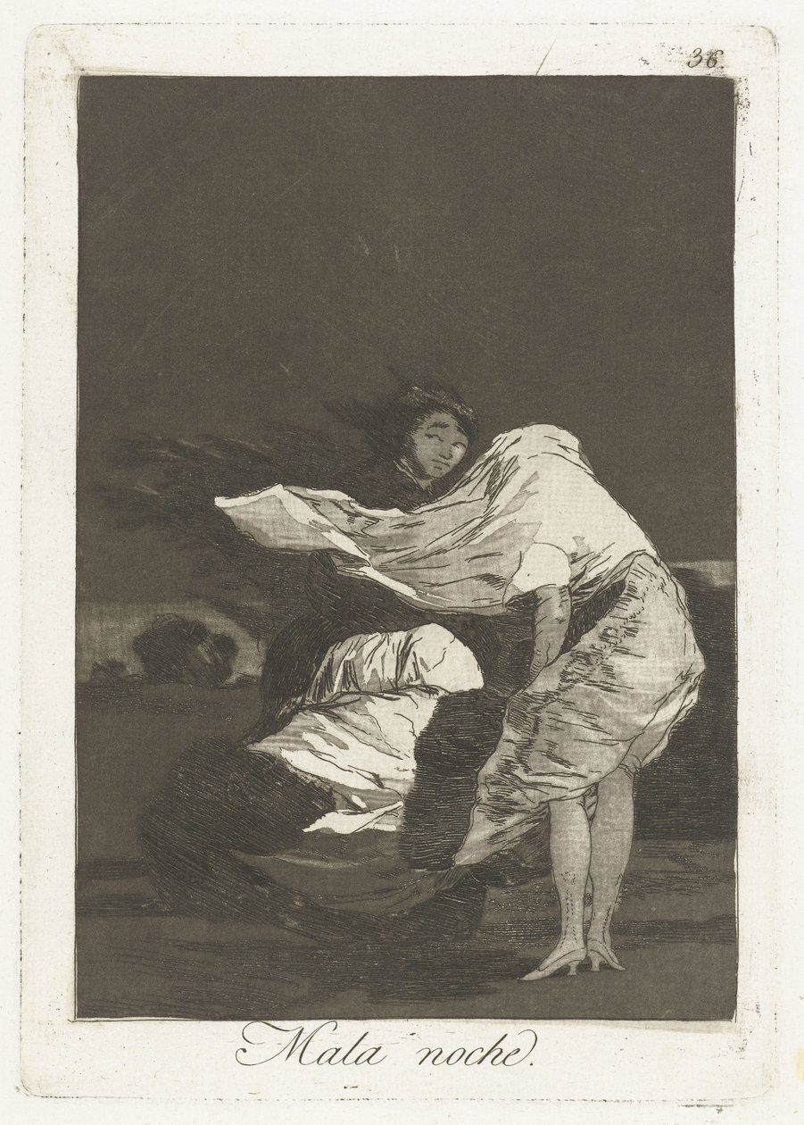una mala noche Mala noche (título sobre objeto) Los Caprichos (título de la serie) de Francisco de Goya
