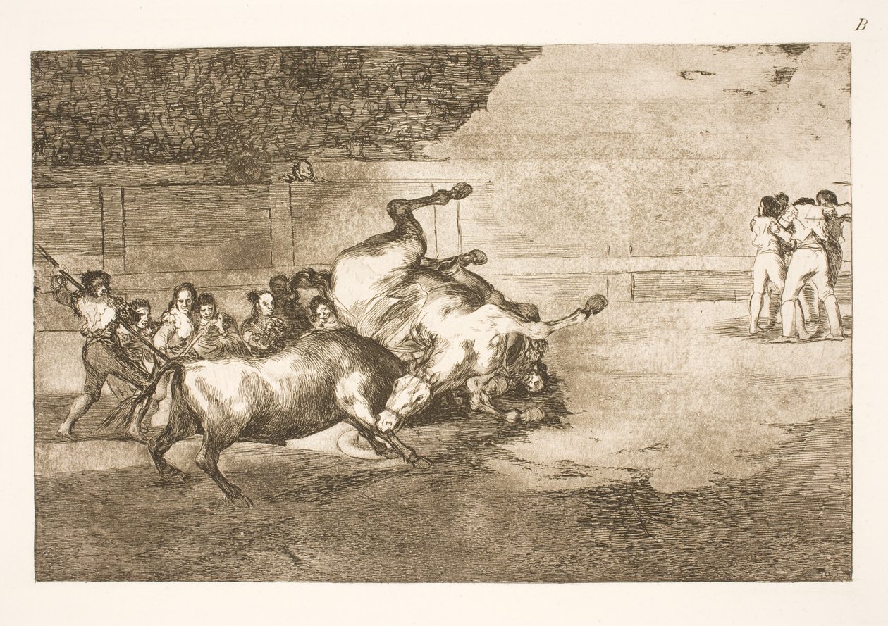Caballo derribado por un toro de Francisco de Goya