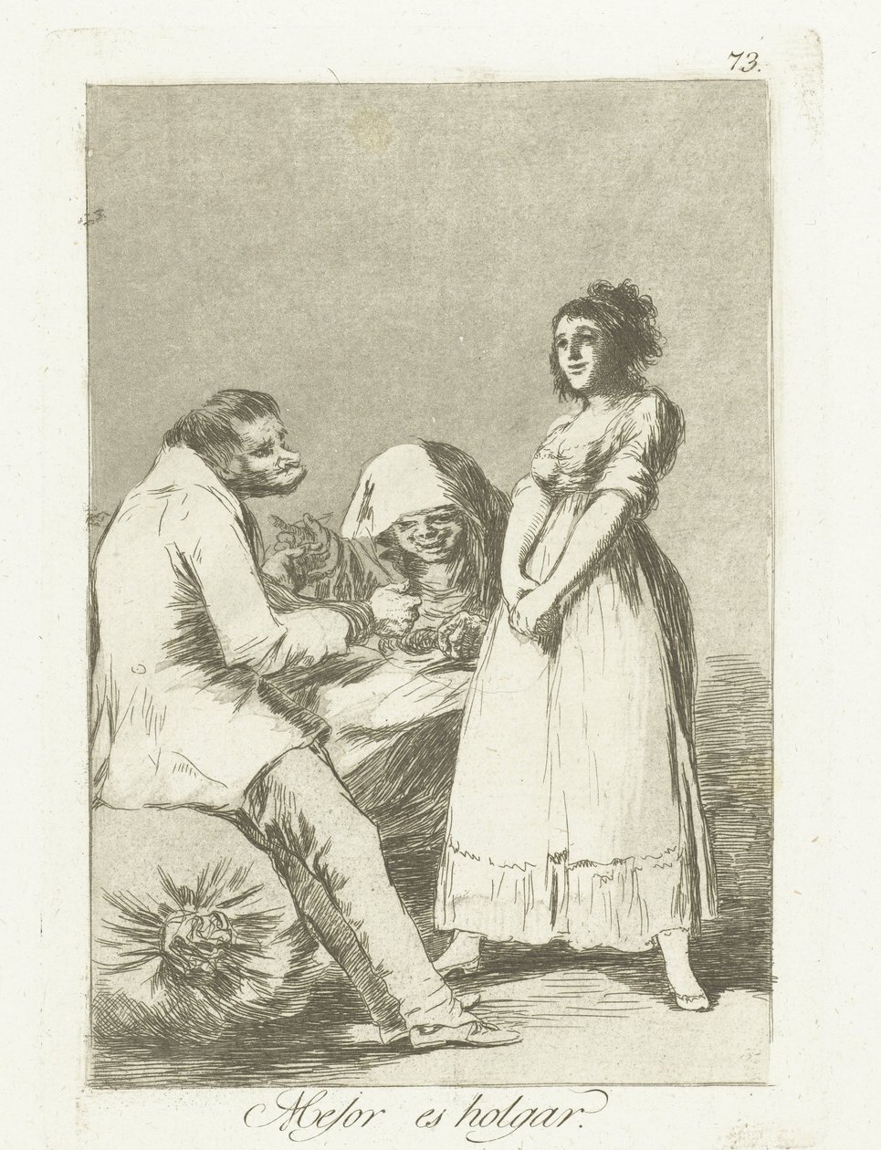 es mejor ser perezoso Mejor es holgar (título sobre objeto) Los Caprichos (título de la serie) de Francisco de Goya