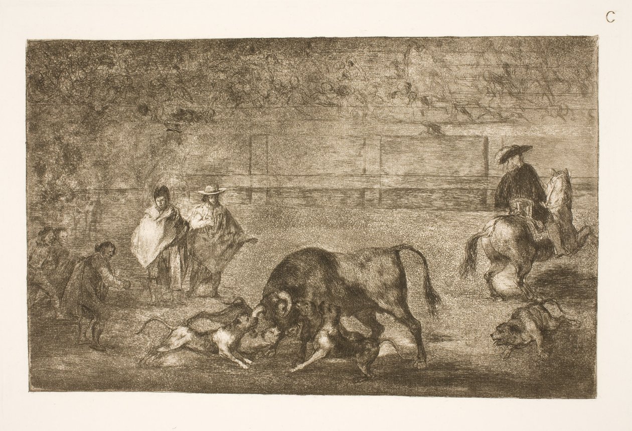 Los perros atacan al toro de Francisco de Goya