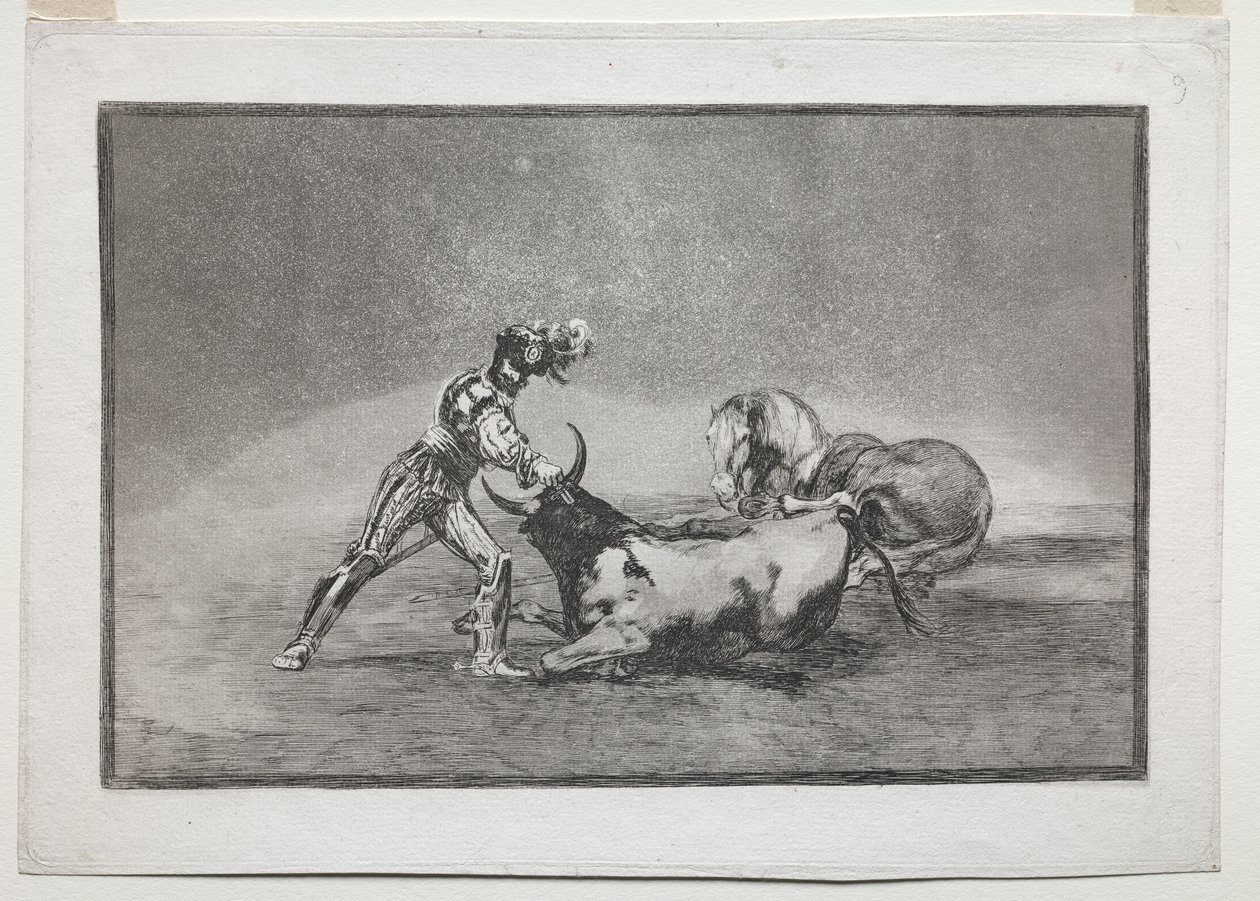 La Tauramaquia:  A Spanish Knight Kills the Bull after Having Lost His Horse de Francisco de Goya