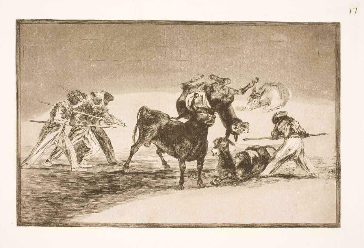 Los moros usan burros como barrera para defenderse del toro, cuyos cuernos han sido equipados con bolas de Francisco de Goya
