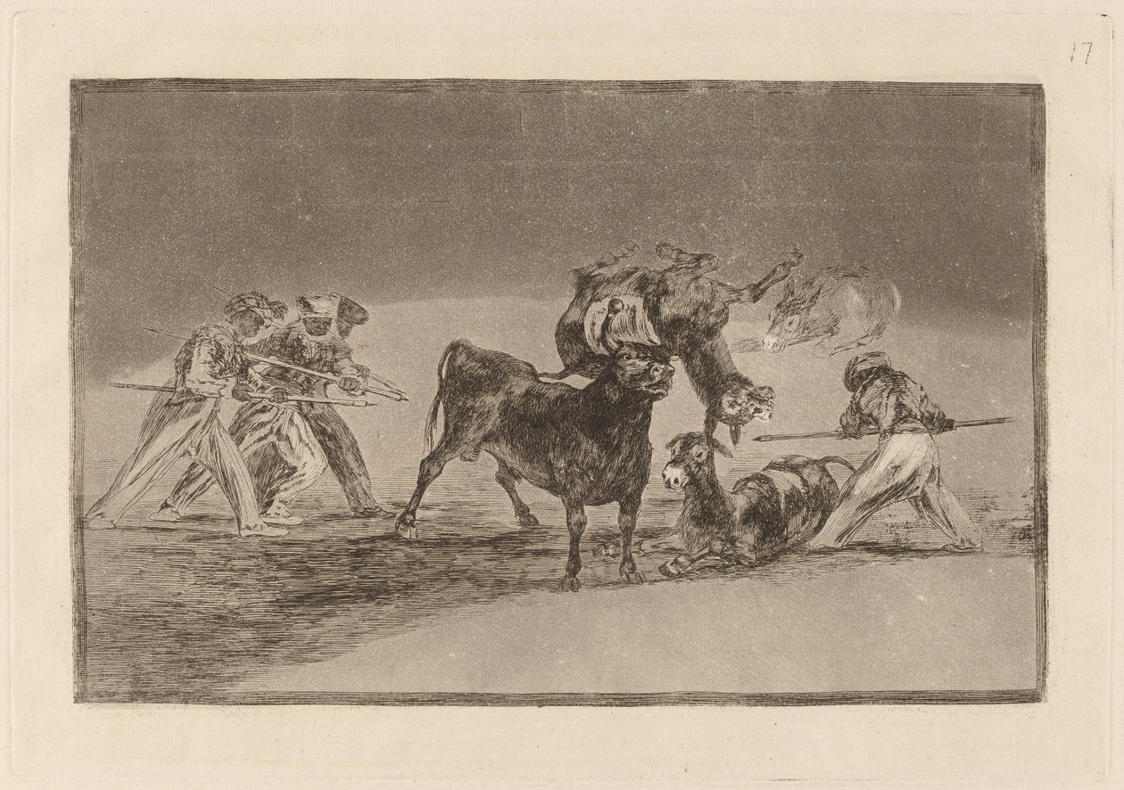 Palenque de los moros hecho con burros para defenderse del toro embolado de Francisco de Goya