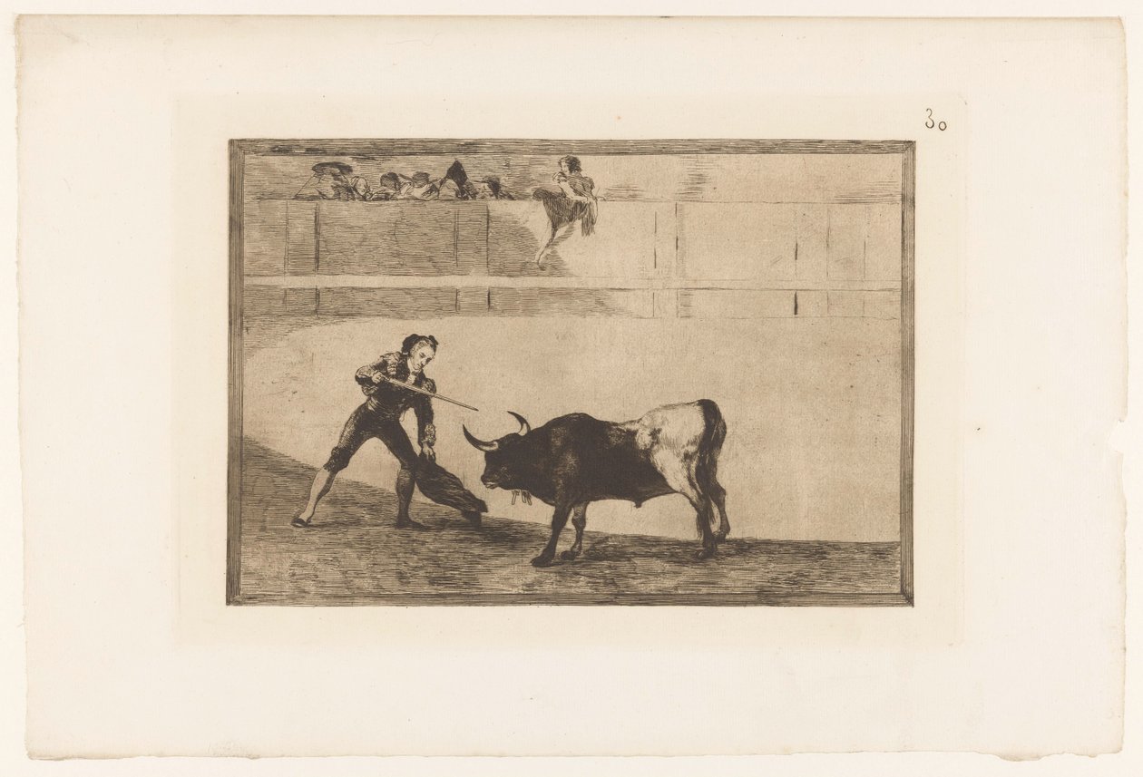 Pedro Romera Martínez doodt een stier Pedro Romero matando á toro parado Stierengevechten (series title) La Taureaumachie (series title) La Tauromaquia (series title) de Francisco de Goya