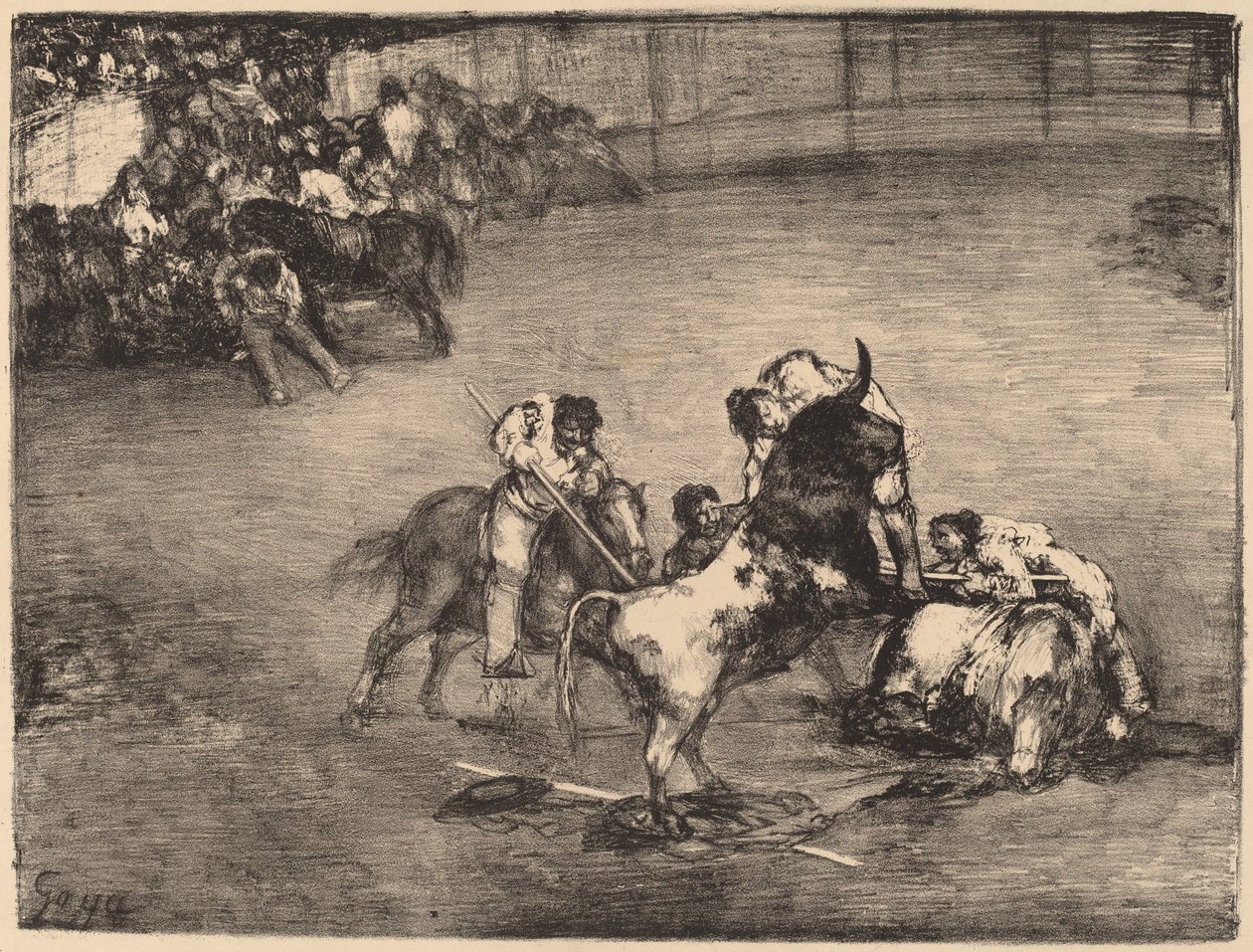 Picador atrapado por un toro de Francisco de Goya