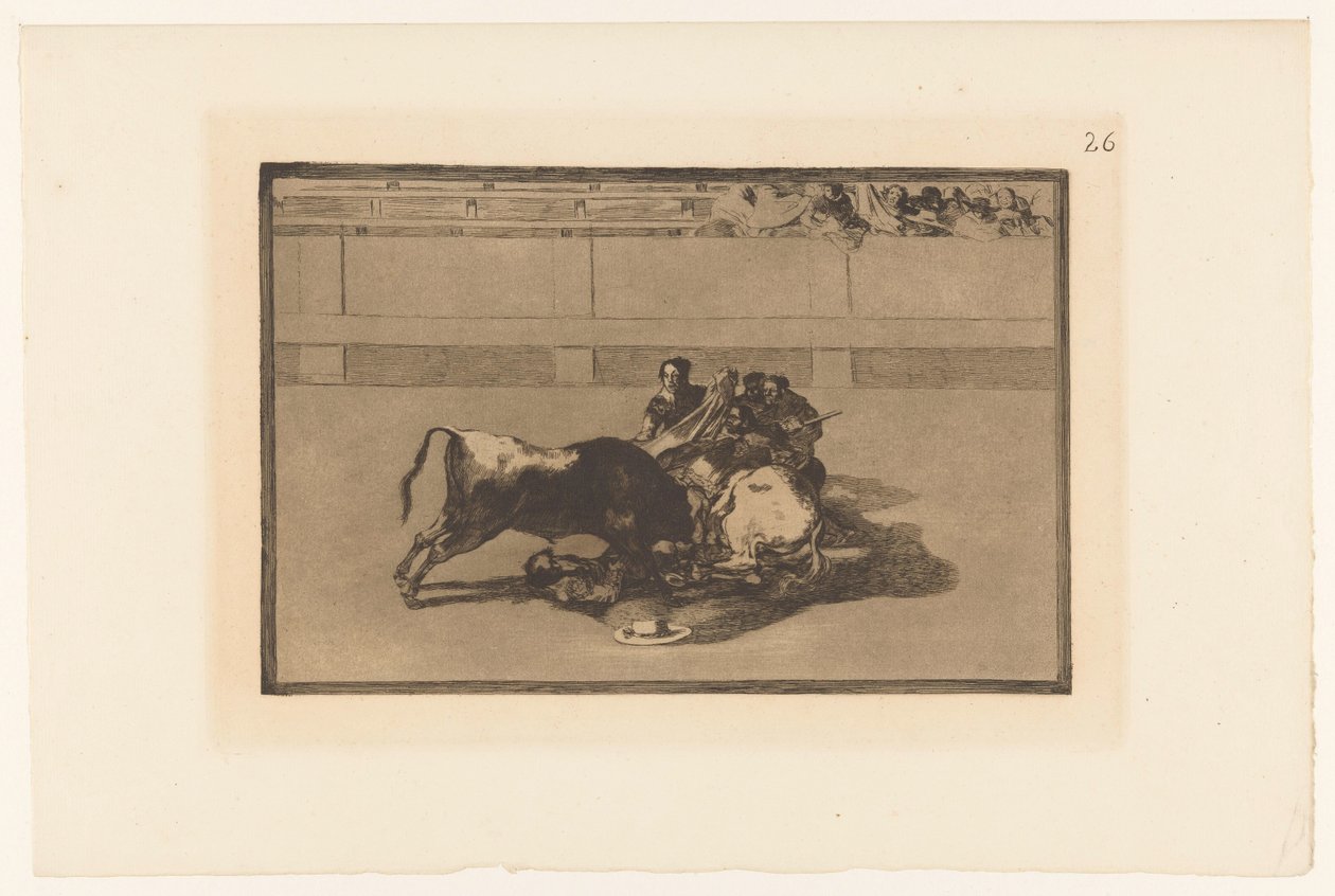 Picador se cayó de su caballo Caida de un picador de su caballo debajo del toro Corridas de toros (título de la serie) La Taureaumachie (título de la serie) La Tauromaquia (título de la serie) de Francisco de Goya
