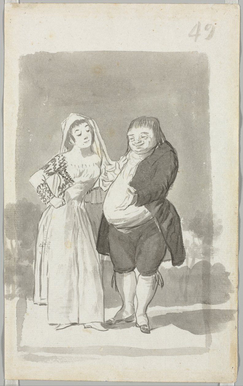 Prostitute Soliciting a Fat, Ugly Man (recto) de Francisco de Goya