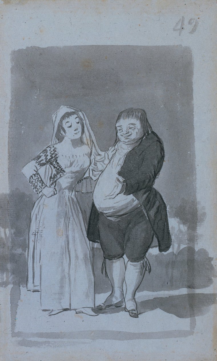 Prostituta solicitando a un hombre gordo y feo recto, 1796-97 de Francisco de Goya