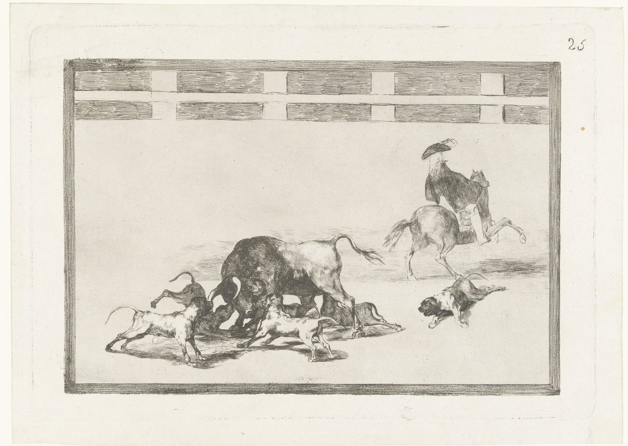 Toro atacado por perros Echan perros al toro La Tauromaquia (título de la serie) Corridas de toros (título de la serie) de Francisco de Goya