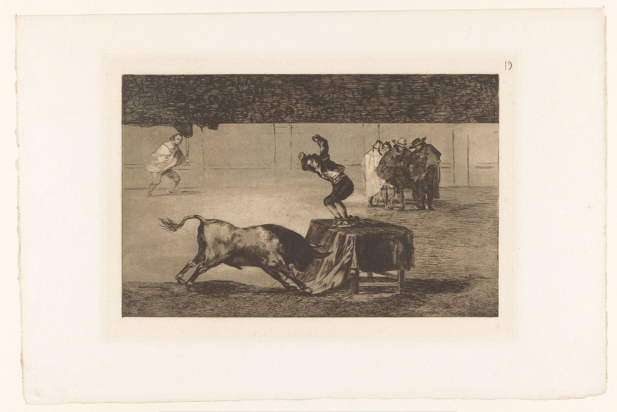 Torero de pie sobre una mesa en el ruedo
Otra locura suya en la misma plaza
Tauromaquia (título de la serie)
La Taureaumachie (título de la serie)
La Tauromaquia (título de la serie) de Francisco de Goya