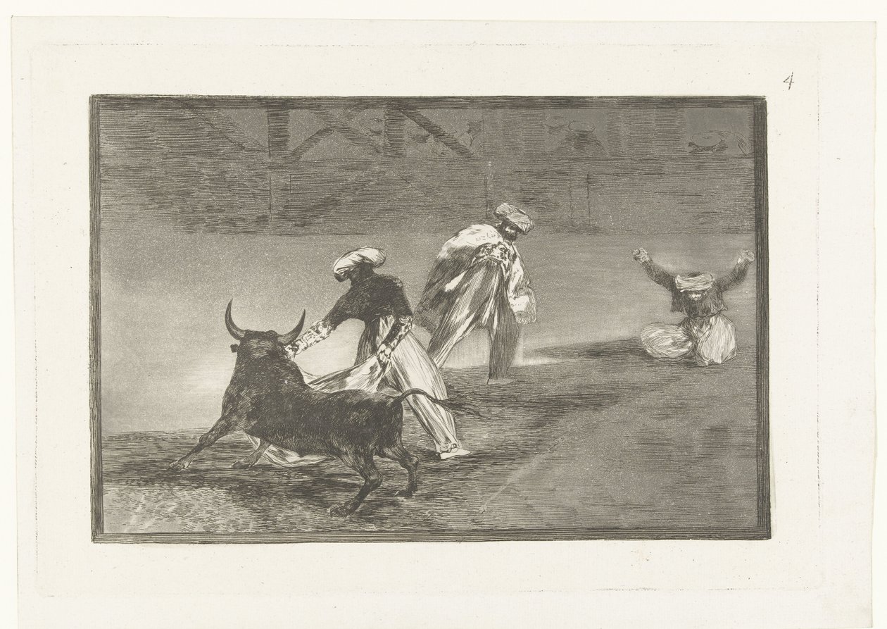 Toreros en una arena Capean otro encerrado Corridas de toros (título de la serie) La Tauromaquia (título de la serie) de Francisco de Goya
