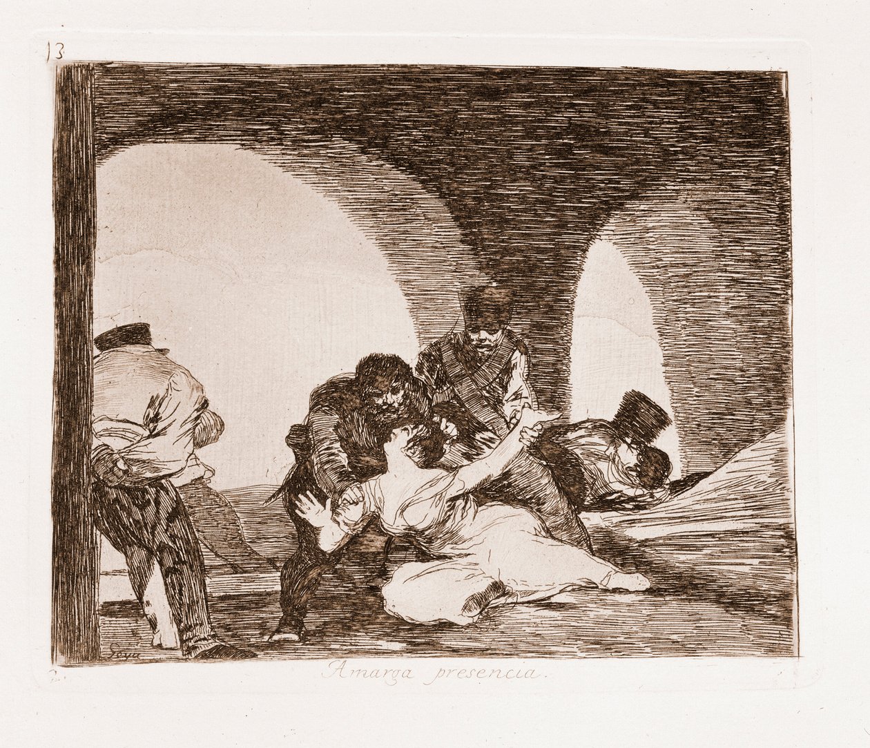 Los desastres de la guerra: Un hombre testigo de la violación de su esposa de Francisco de Goya