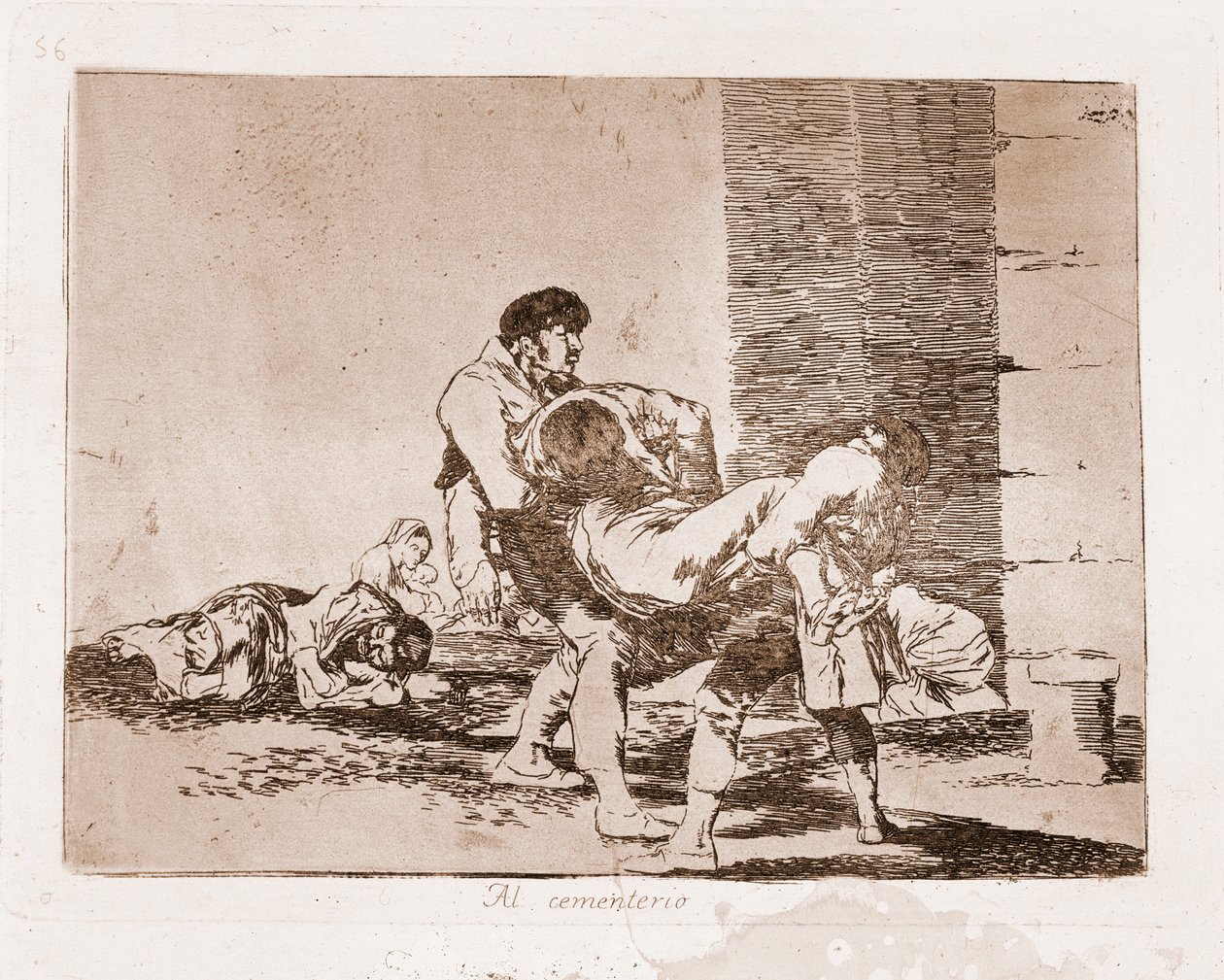 Los desastres de la guerra: En el cementerio (grabado después del dibujo preparatorio) de Francisco de Goya