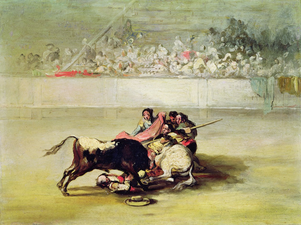 La Caída de un Picador de su Caballo bajo un Toro de Francisco de Goya