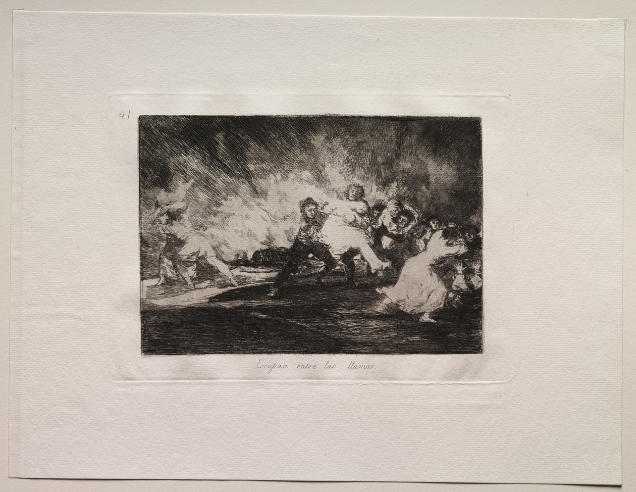 Los horrores de la guerra: Escapan a través de las llamas de Francisco de Goya