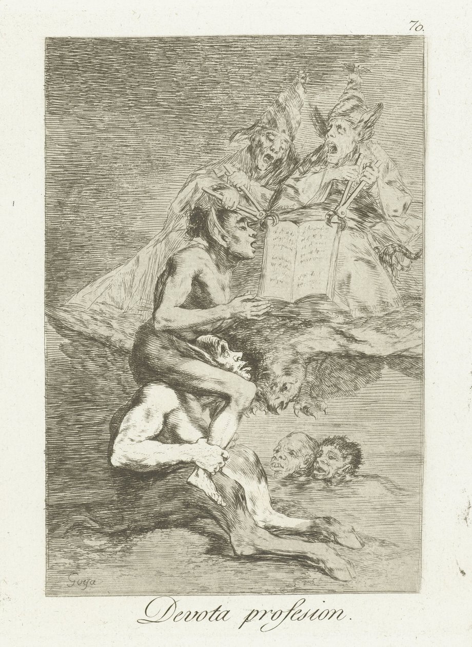 confesión piadosa Profesión Devota (título sobre el objeto) Los Caprichos (título de la serie) de Francisco de Goya