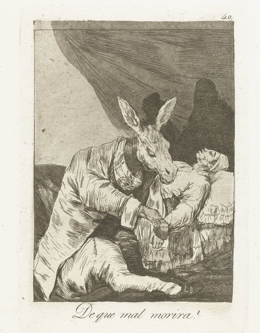 ¿De qué morirá? El que mal morira? (título en el objeto) Los Caprichos (título de la serie) de Francisco de Goya