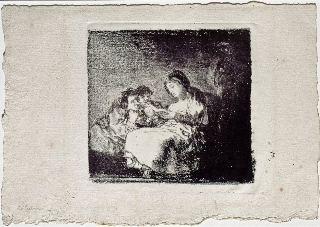 Mujer Leyendo a dos Niños La lectura, 1819-1825 de Francisco de Goya