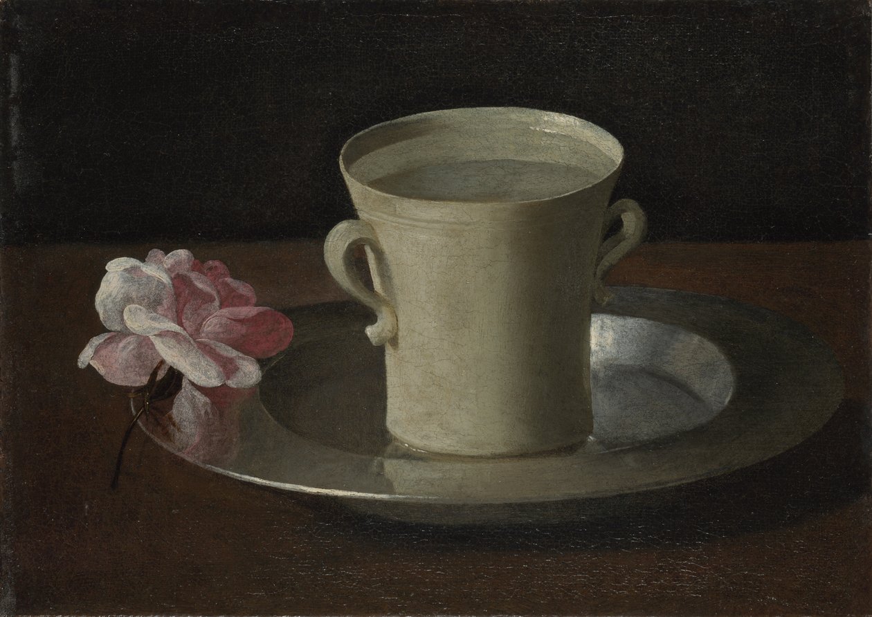 Una taza de agua y una rosa, c. 1630 de Francisco de Zurbaran