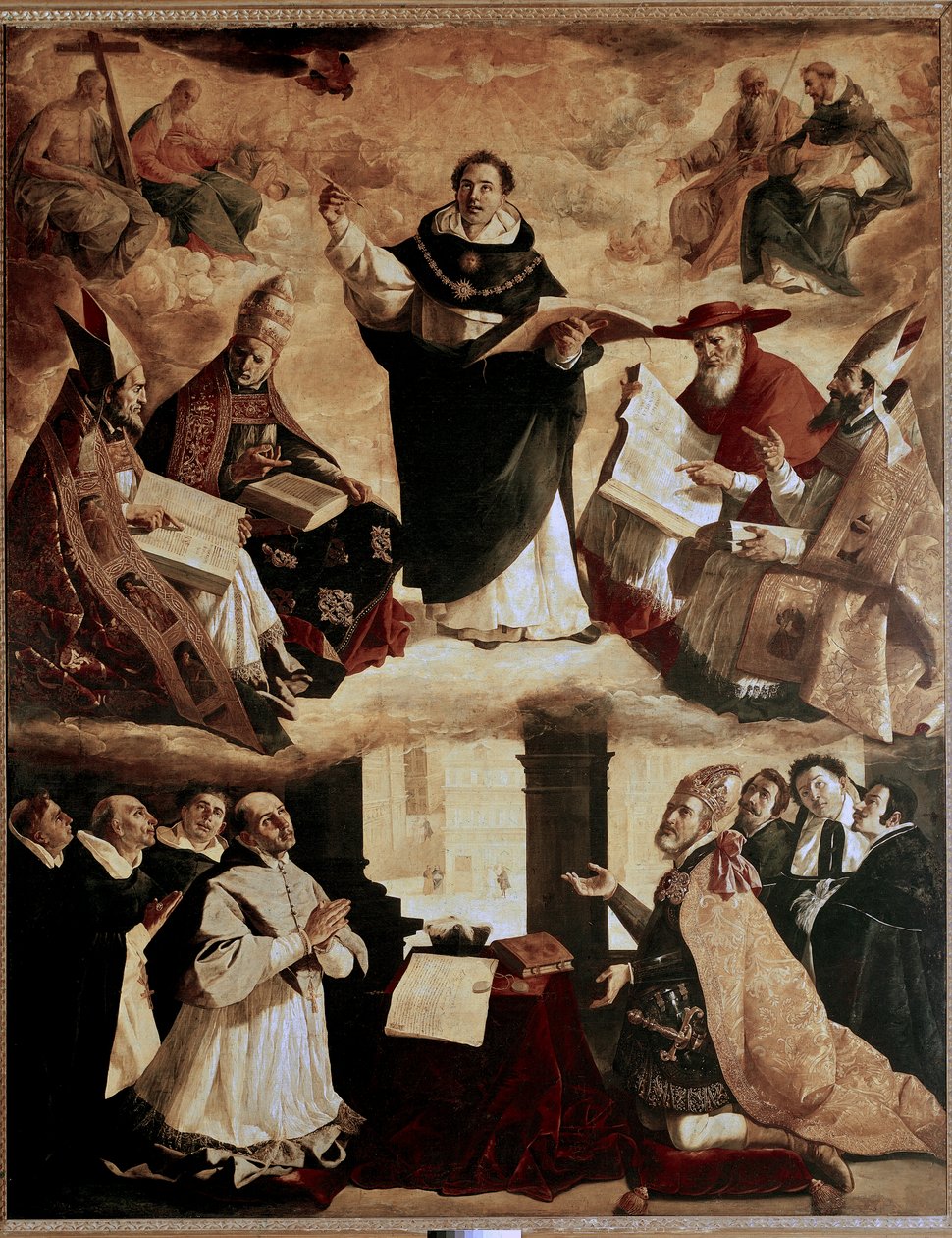 Pinturas para el Colegio Mayor de Santo Tomás de Sevilla: apoteosis de Santo Tomás de Aquino o apoteosis de Santo Tomás de Aquino con los doctores de la iglesia. de Francisco de Zurbaran