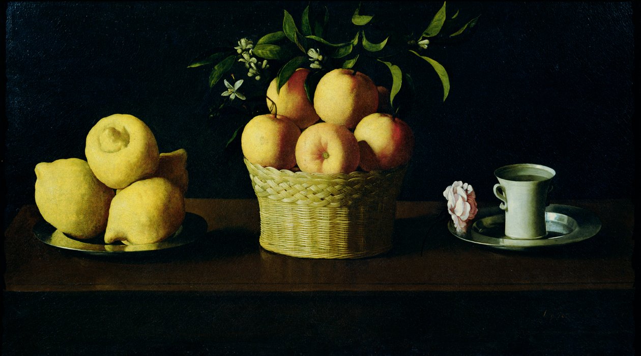 Naturaleza muerta con limones, naranjas y una rosa de Francisco de Zurbaran