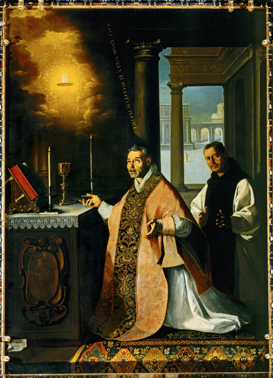 El Cura Cabanuelas de Toledo celebrando la Santa Misa en 1420 ... (pintura sobre lienzo) de Francisco de Zurbaran