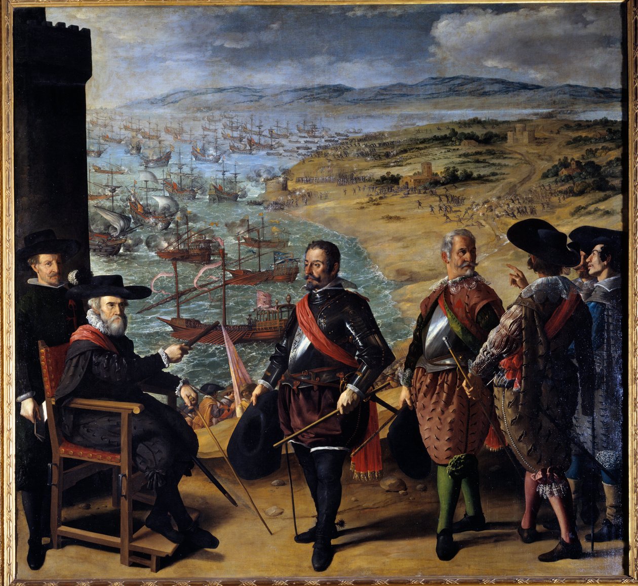 La defensa de Cádiz (Cádiz, España) contra los ingleses. Las tropas inglesas tomaron la Torre de Cádiz el 1 de noviembre de 1625 para interceptar oro y plata de América. El personaje sentado es Fernando Girón, gobernador de la ciudad, atrapado en la torre de Francisco de Zurbaran