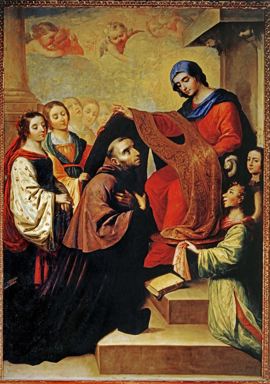 La bajada de la Virgen María para recompensar la escritura de San Ildefonso de Toledo ... (pintura sobre lienzo) de Francisco de Zurbaran