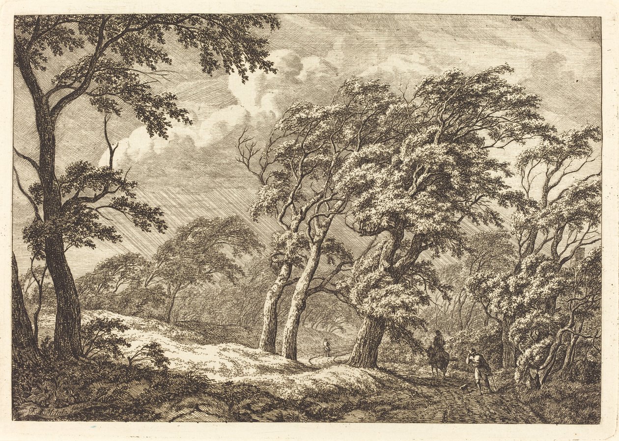 Viajeros en un Camino del Bosque en una Tormenta de Franciscus A. Milatz