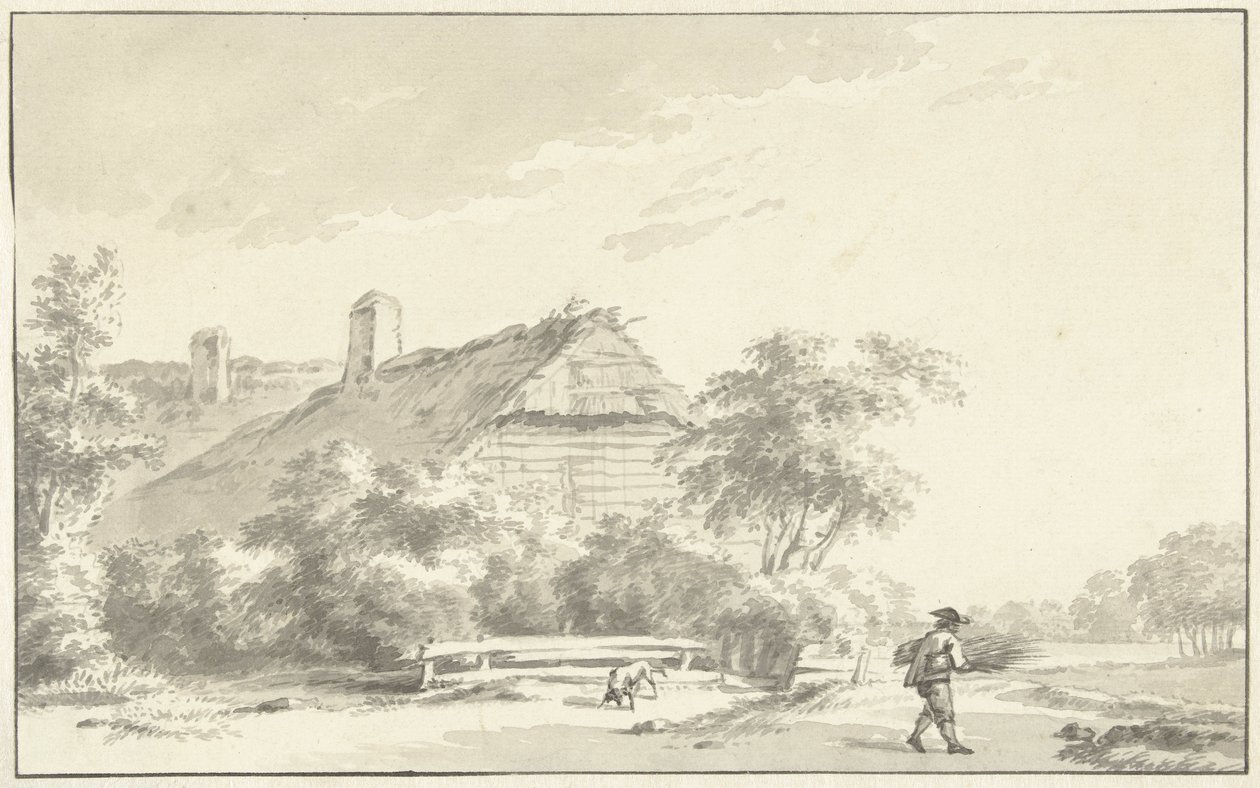 Agricultor frente a una granja de Franciscus Andreas Milatz