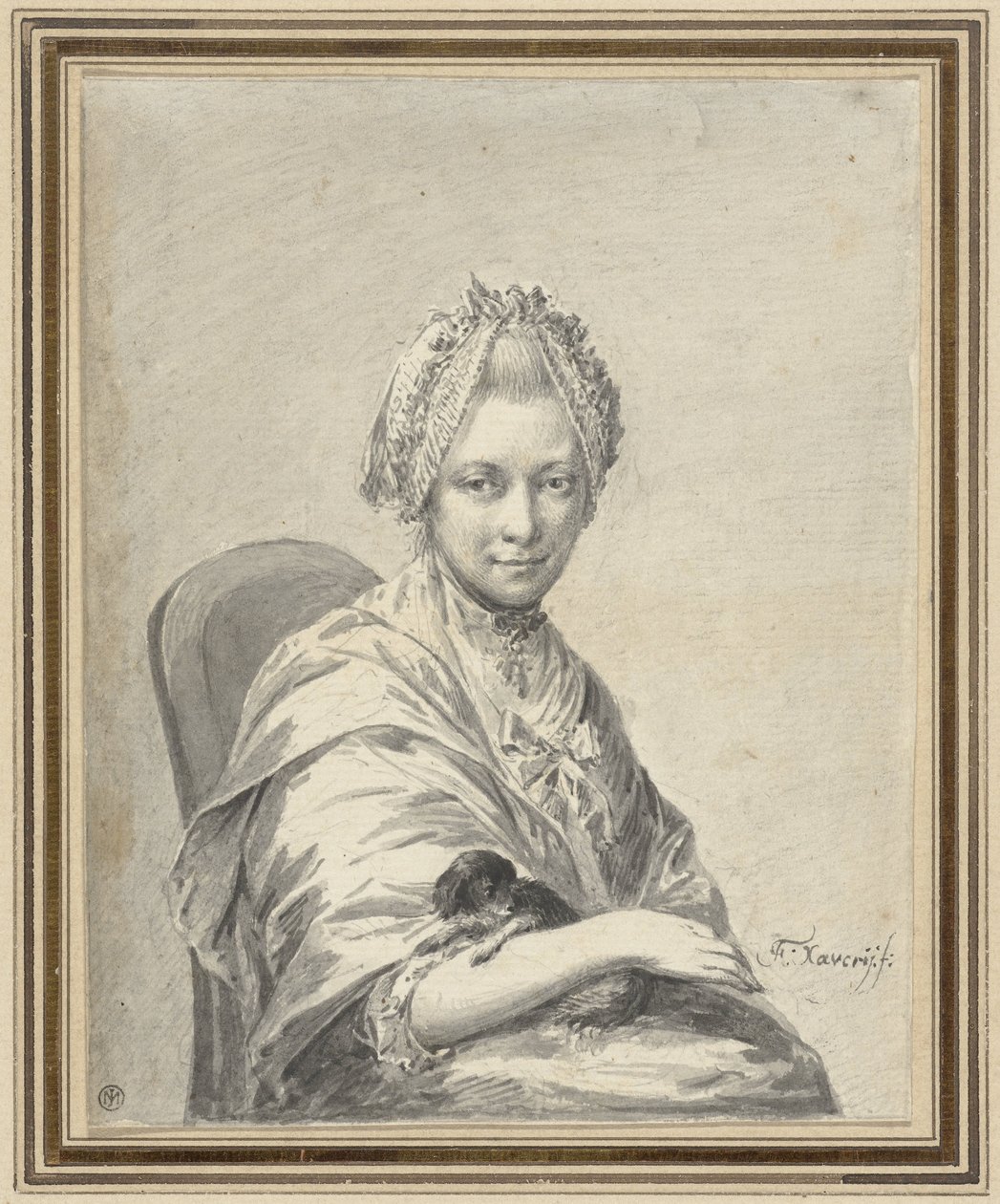 Retrato de una mujer joven con un perro de Franciscus Xaverius Xavery