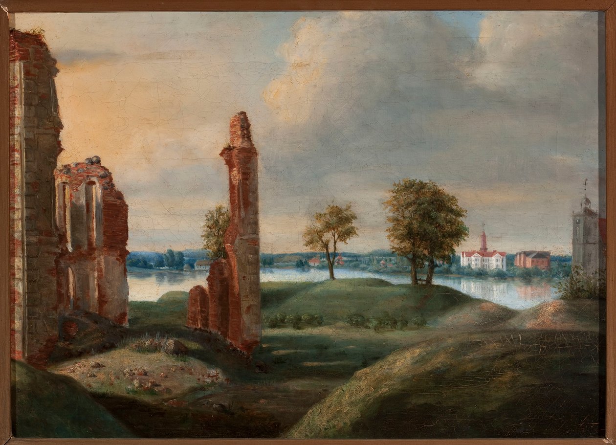 Biržai lituana con las ruinas del castillo de los Radziwiłł de Franciszek Smuglewicz